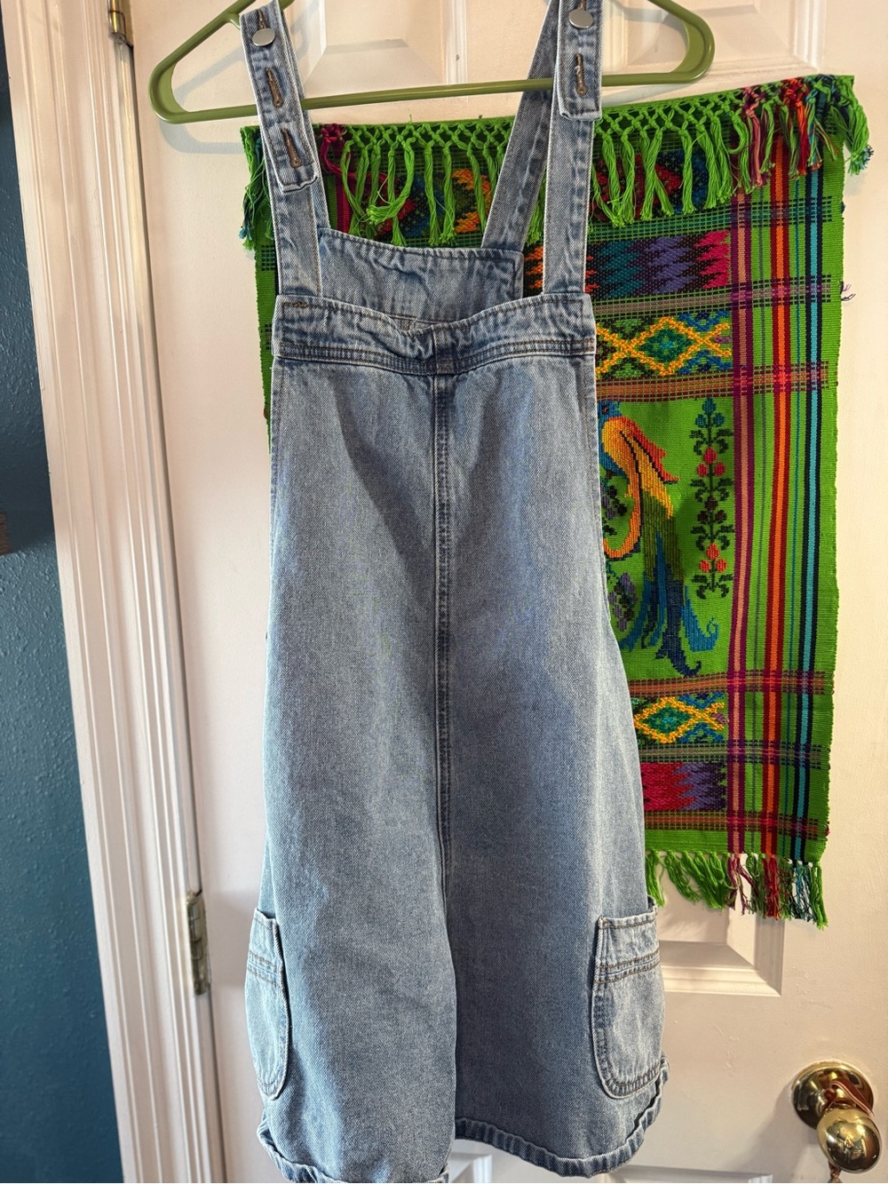 Light Wash Denim Overall Shorts with Pockets